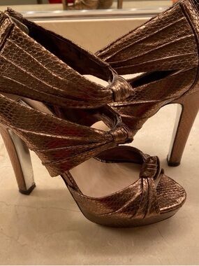 H by Halston Bronze Metallic Knotted Platform Heels